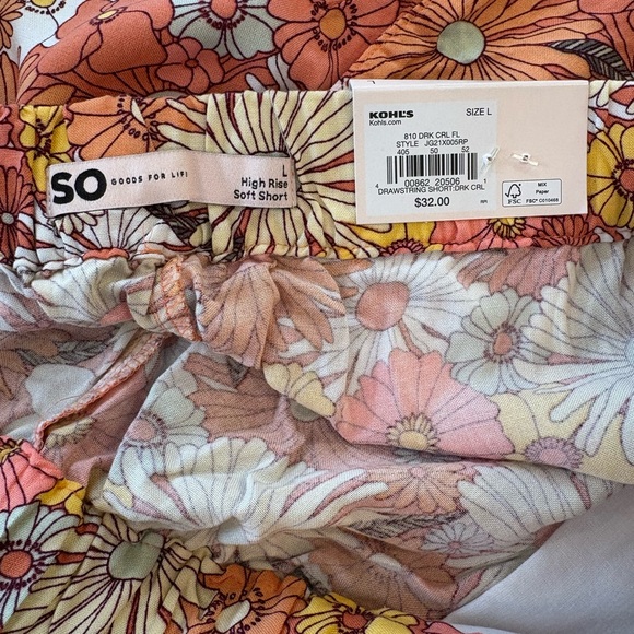 SO High Waist Floral Shorts - Orange and White - Picture 4 of 4